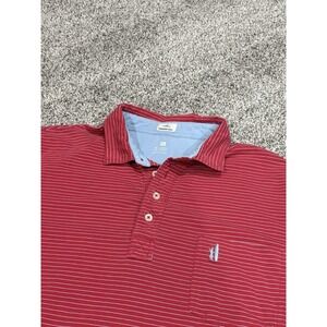 Johnnie O Hanging Out Red Light Blue Striped Polo Shirt Mens XL Golf Casual